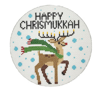 Happy Chrismakkuh Reindeer Round Painted Canvas Laura Love Designs 

