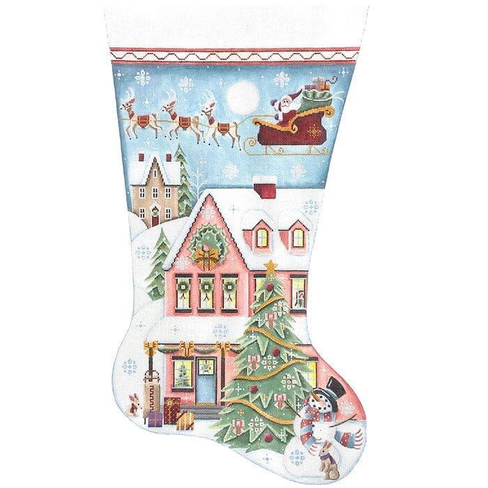 Happy Christmas, Pink Stocking TTR on 18 Painted Canvas Rebecca Wood Designs 
