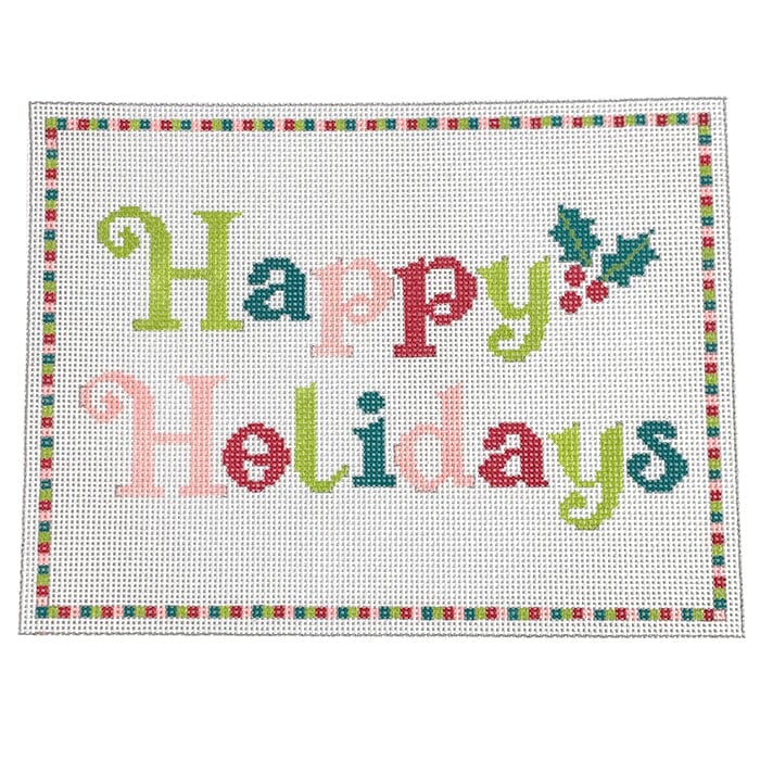 Happy Holidays Painted Canvas Stitch Rock Designs  - 1