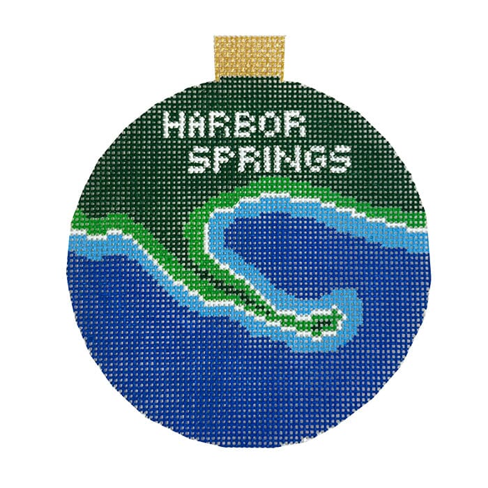 Harbor Springs, MI Map Ornament Painted Canvas Ann Kaye Studio 