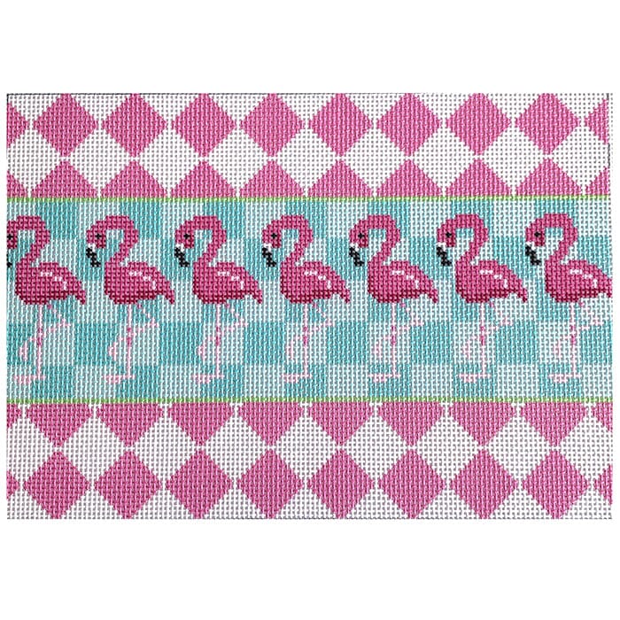 Harlequin Flamingo Clutch Printed Canvas Two Sisters Needlepoint 
