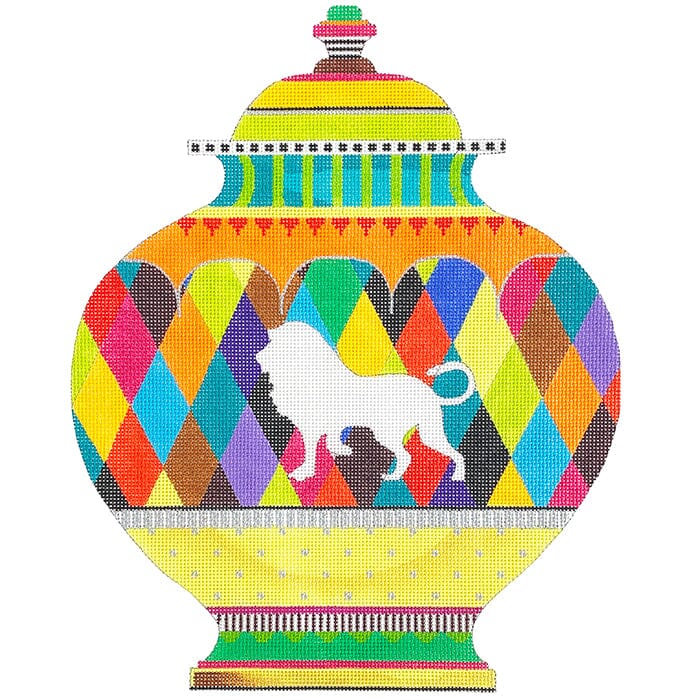 Harlequin Urn with Lion Painted Canvas Colors of Praise 