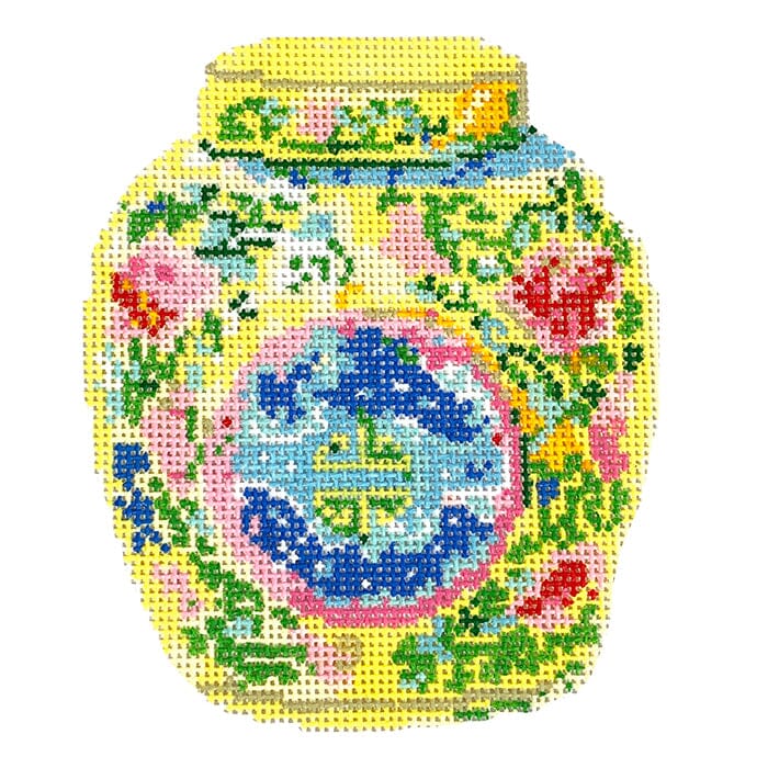 Haute Chinoiserie Yellow Jar Painted Canvas KCN Designers 