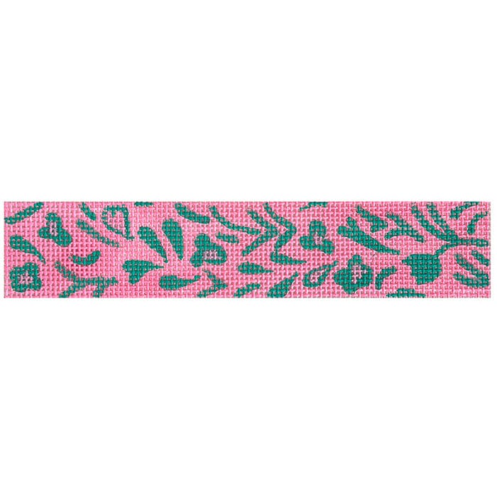 Hawaiian Floral Key Fob   Greens on Pink Painted Canvas Kate Dickerson Needlepoint Collections  - 1