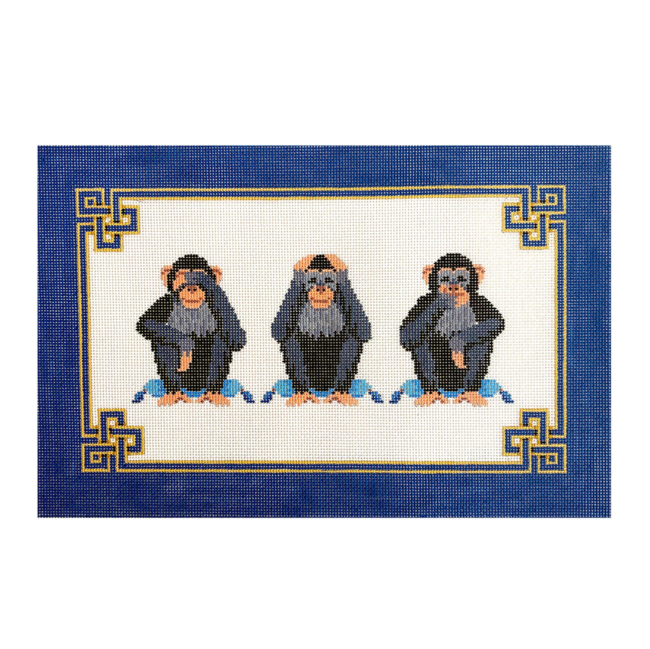 Hear, See, Speak No Evil   Blue Painted Canvas Susan Roberts Needlepoint Designs Inc.  - 1