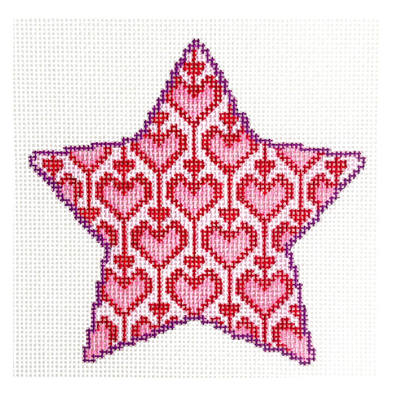 Heart Star Ornament Painted Canvas Blue Waters Needlepoint  - 1