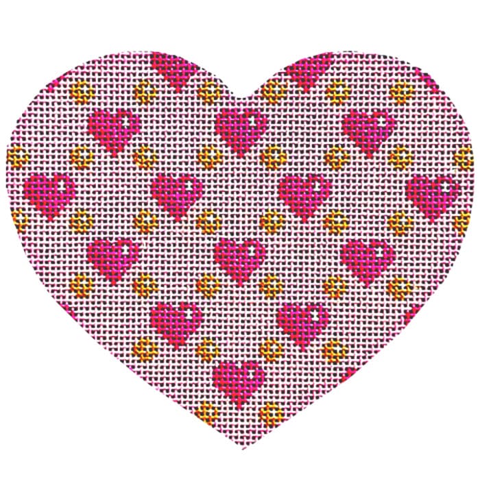 Hearts/Dots Repeat Heart Printed Canvas Two Sisters Needlepoint 