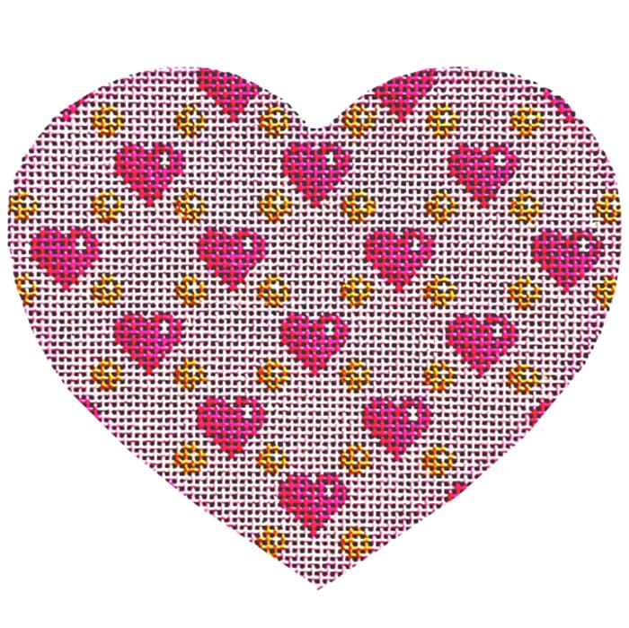 Hearts/Dots Repeat Heart Printed Canvas Two Sisters Needlepoint 

