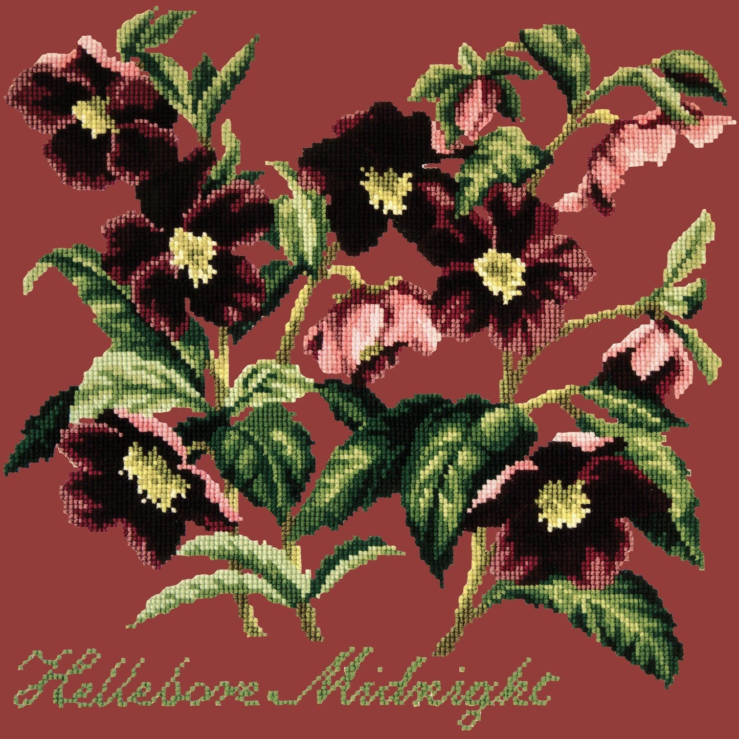 Hellebore Midnight Needlepoint Kit Kits Elizabeth Bradley Design Dark Red 