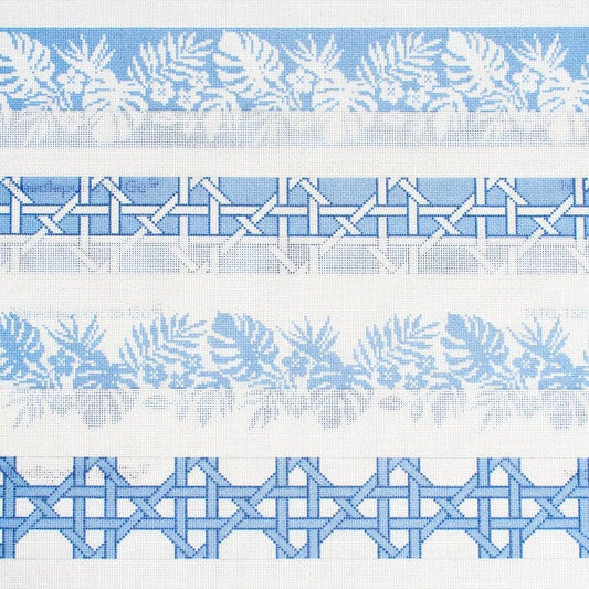 Hibiscus Band - Blue on White Printed Canvas Two Sisters Needlepoint 