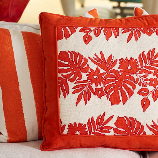Hibiscus - Orange on White Printed Canvas Kirk & Bradley 