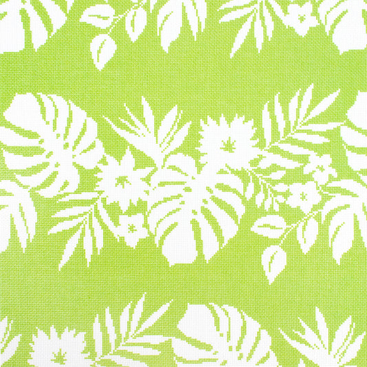 Hibiscus - White on Green Printed Canvas Kirk & Bradley 