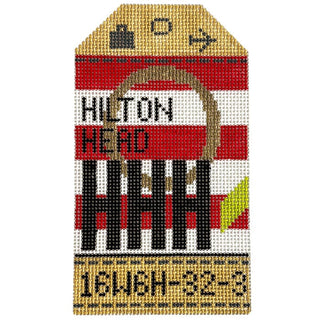 Hilton Head HHH Retro Travel Tag Painted Canvas Hedgehog Needlepoint 
