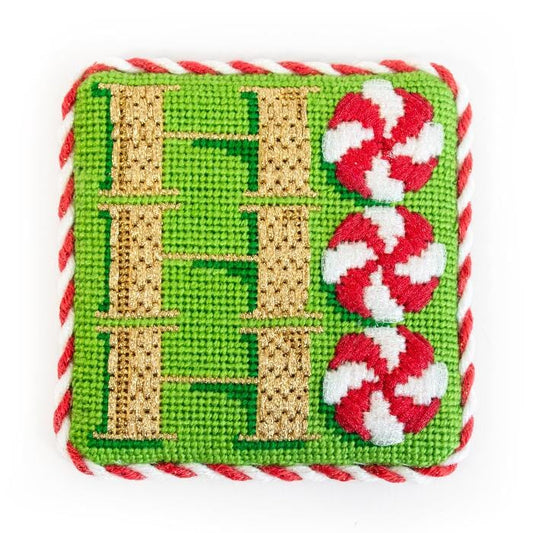 "Ho Ho Ho" Square with Stitch Guide Printed Canvas Two Sisters Needlepoint 