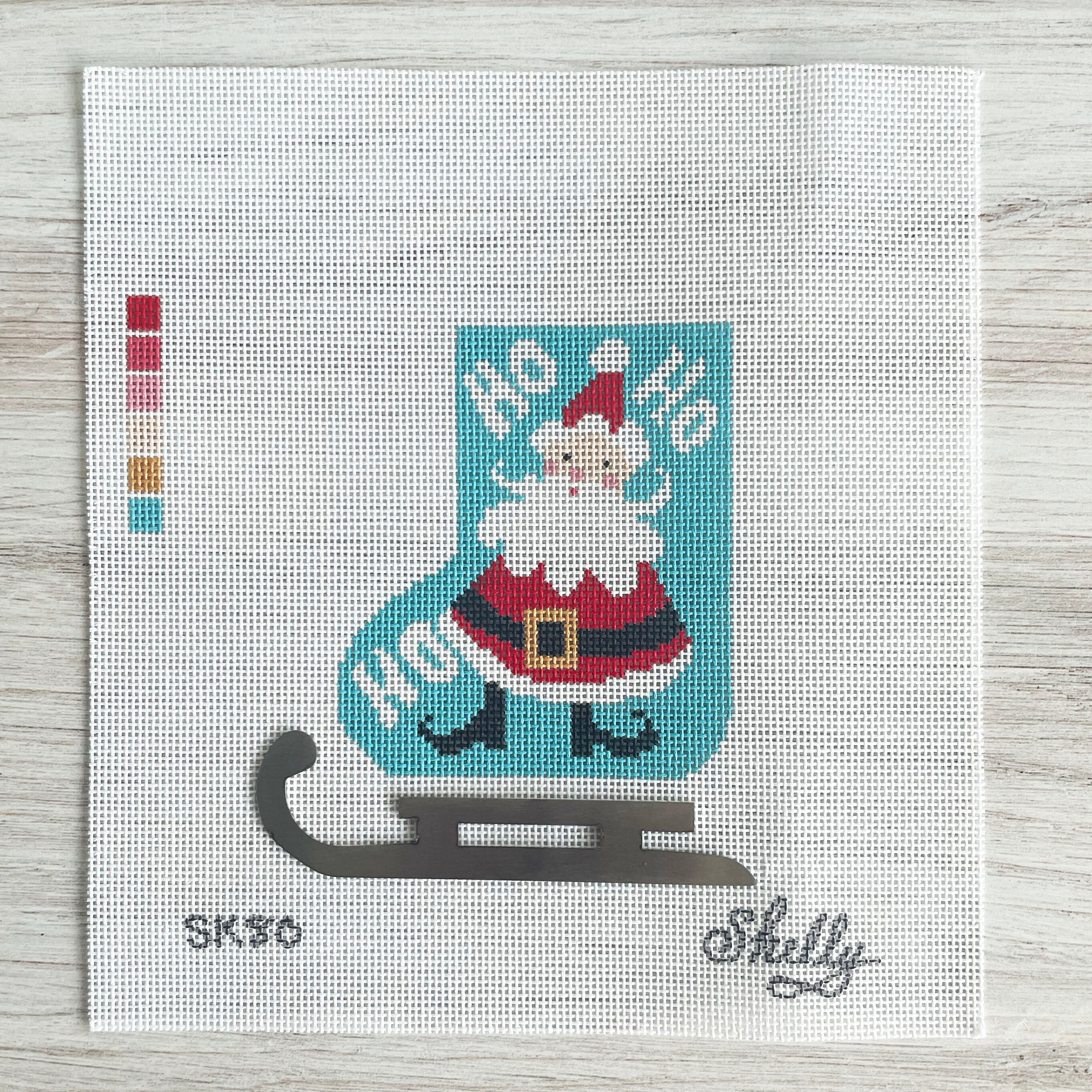 HO HO Santa Mini Skate Ornament Painted Canvas Shelly Tribbey 
