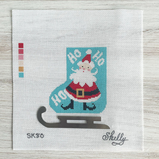 HO HO Santa Mini-Skate Ornament Painted Canvas Shelly Tribbey 