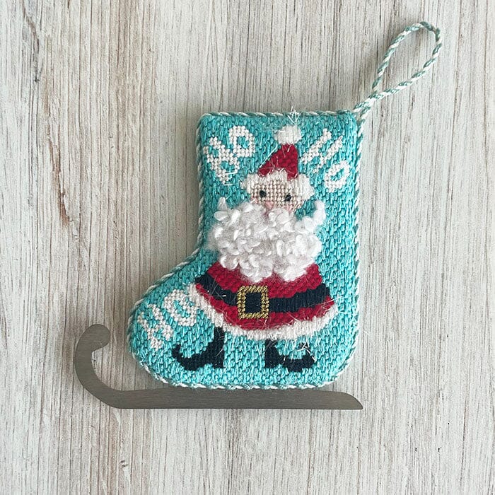 HO HO Santa Mini Skate Ornament Painted Canvas Shelly Tribbey 
