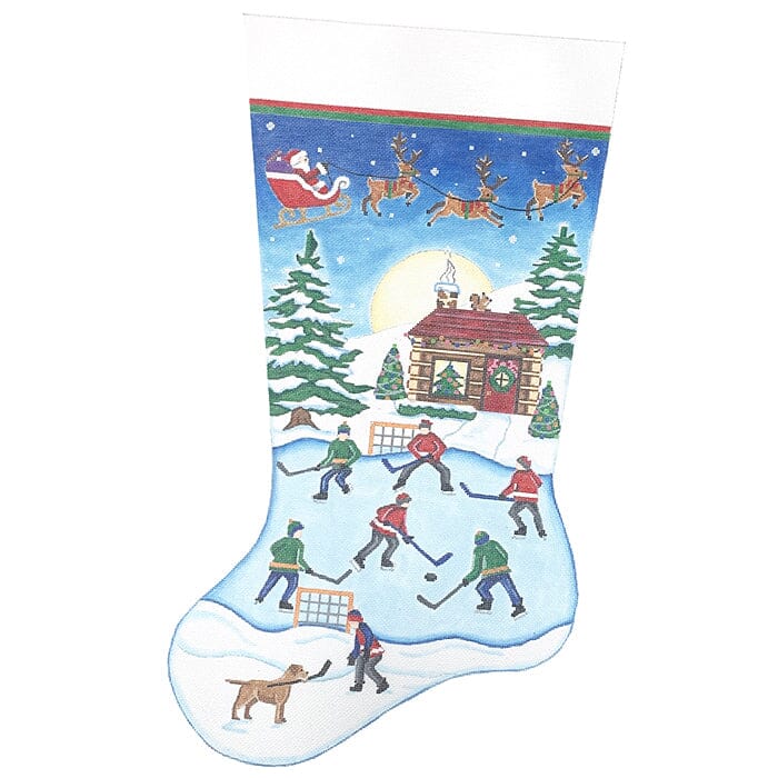 Hockey Pond Stocking 18 mesh Painted Canvas Pepperberry Designs 
