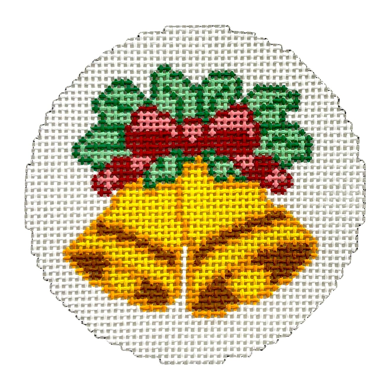 Holiday Bells Round Painted Canvas Lucky Lotus Needlepoint  - 1