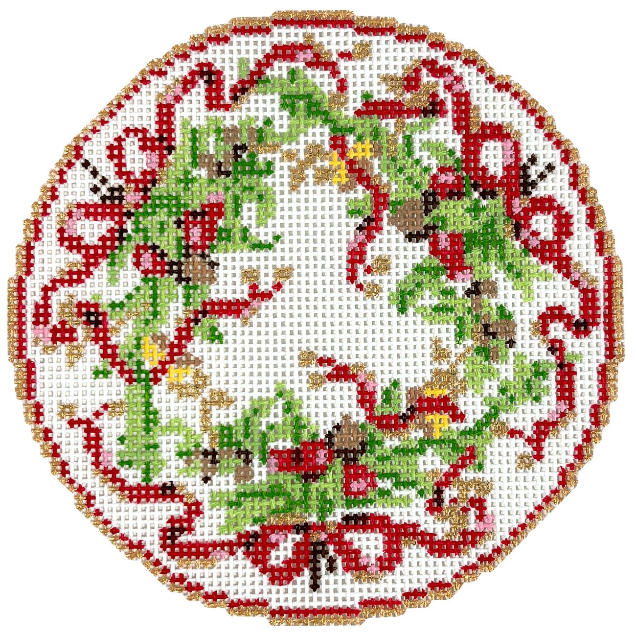 Holiday Garland Plate Painted Canvas The Gingham Stitchery  - 1