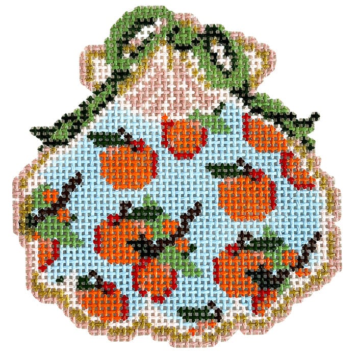 Holiday Oranges Gilded Scallop Painted Canvas KCN Designers  - 1