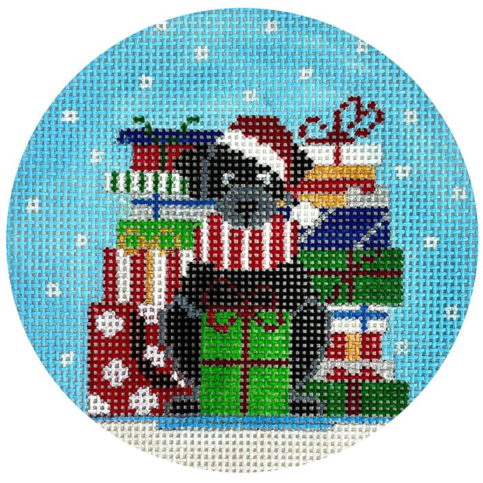 Holiday Pooch   Black Lab Round Painted Canvas The Meredith Collection 
