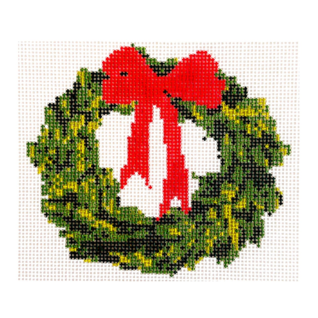 Holiday Wreath w/Bow Ornament Painted Canvas Goodpoint Needlepoint  - 1