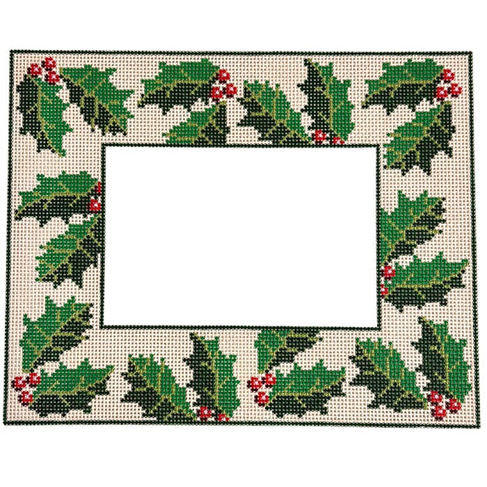 Holly Frame Painted Canvas Spellbound Stitchery 