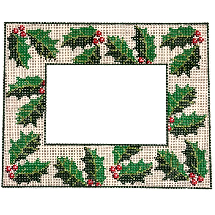 Holly Frame Painted Canvas Spellbound Stitchery 
