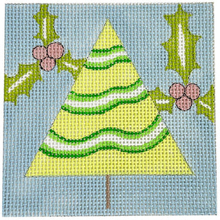 Holly Tree Square Ornament Painted Canvas ditto! Needle Point Works 
