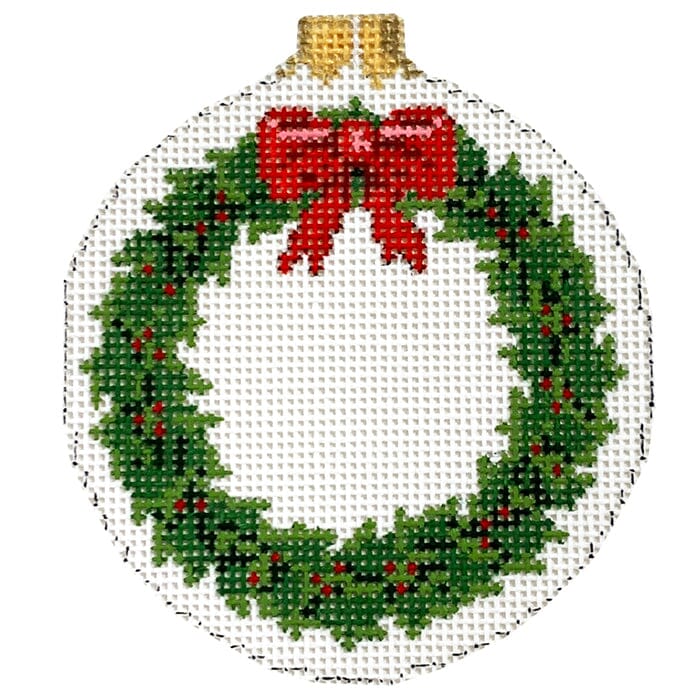 Holly Wreath, Empty, 3" Round #18 Painted Canvas Susan Roberts Needlepoint Designs Inc. 