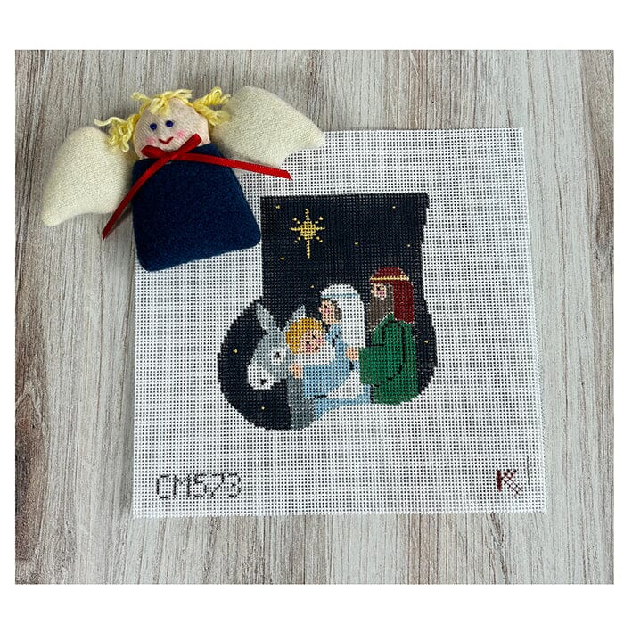 Holy Family Mini Sock with Angel Insert Painted Canvas Kathy Schenkel Designs 