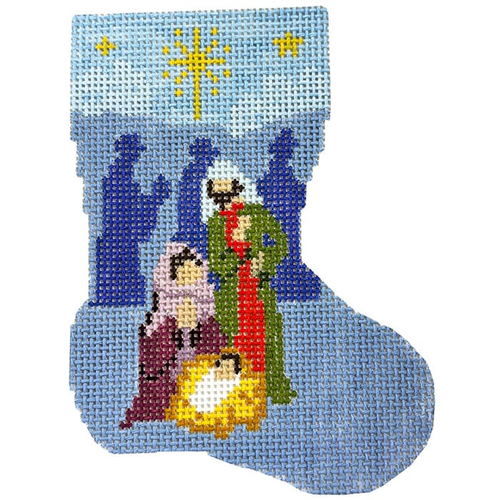 Holy Family Mini Stocking Painted Canvas Needlepoint.Com 
