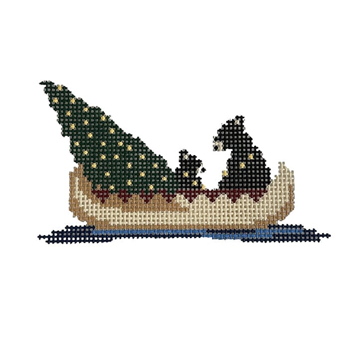 Home For the Holidays   Bear Canoe Painted Canvas Fire and Iris  - 1