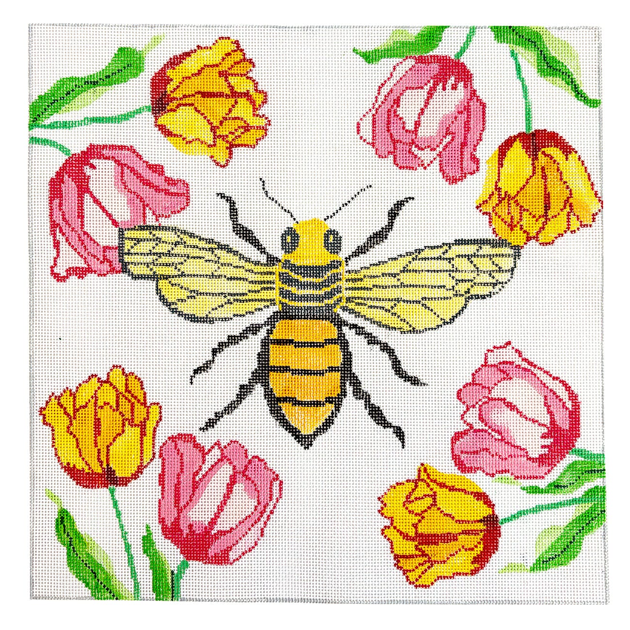 Honey Bee and Tulips 14" Painted Canvas Jean Smith  - 1