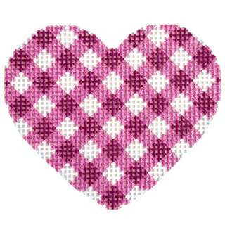 Hot Pink Gingham Mini Heart Printed Canvas Two Sisters Needlepoint 
