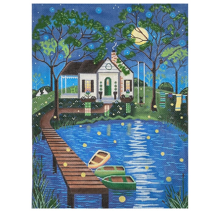 House: Cabin by the Pond Painted Canvas Painted Pony Designs  - 1