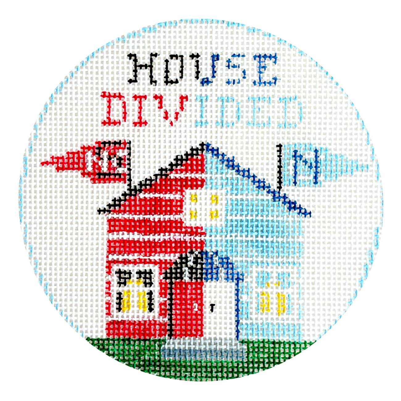 House Divided Round   NCSU / UNC Painted Canvas Kathy Schenkel Designs  - 1