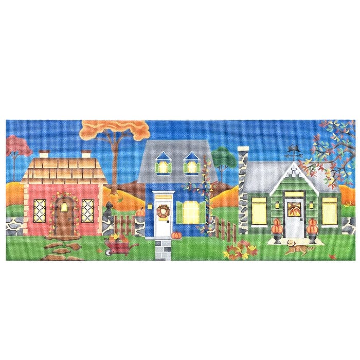 Houses in Season   Fall Painted Canvas Pepperberry Designs  - 1