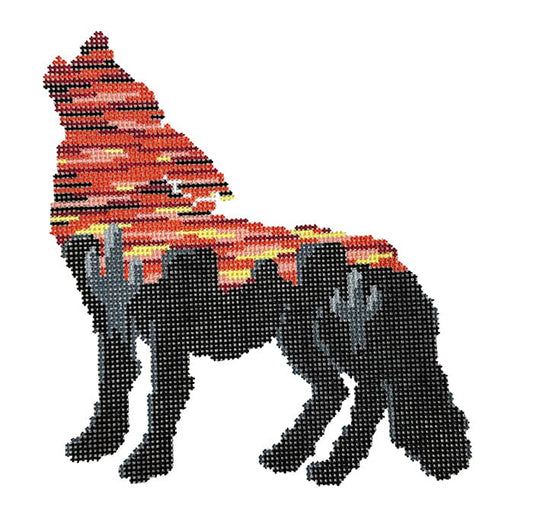 Howlin' (Wolf Silhouette, Desert Sunset) Painted Canvas Fire and Iris 