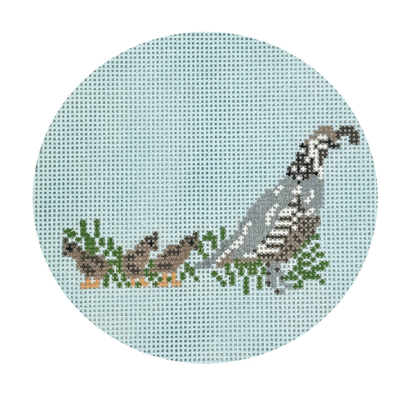 Hunting Quail Round Printed Canvas KCN Designers 
