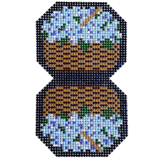 Hydrangea Basket - Double Fob Navy Printed Canvas SLS Needlepoint 