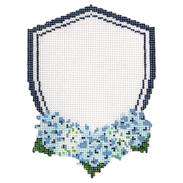 Hydrangea Monogram Crest Blues Painted Canvas Elm Tree Needlepoint 
