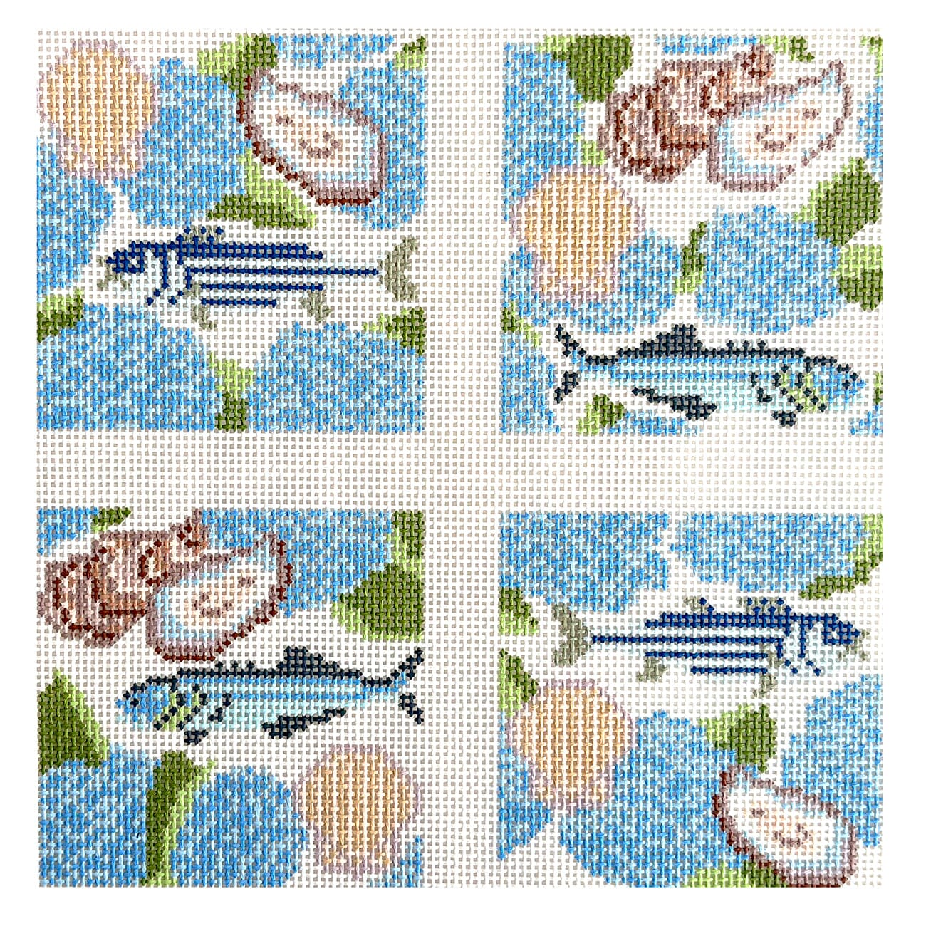 Hydrangea Sea Garden Coaster Set Painted Canvas Halcyon House Designs  - 1