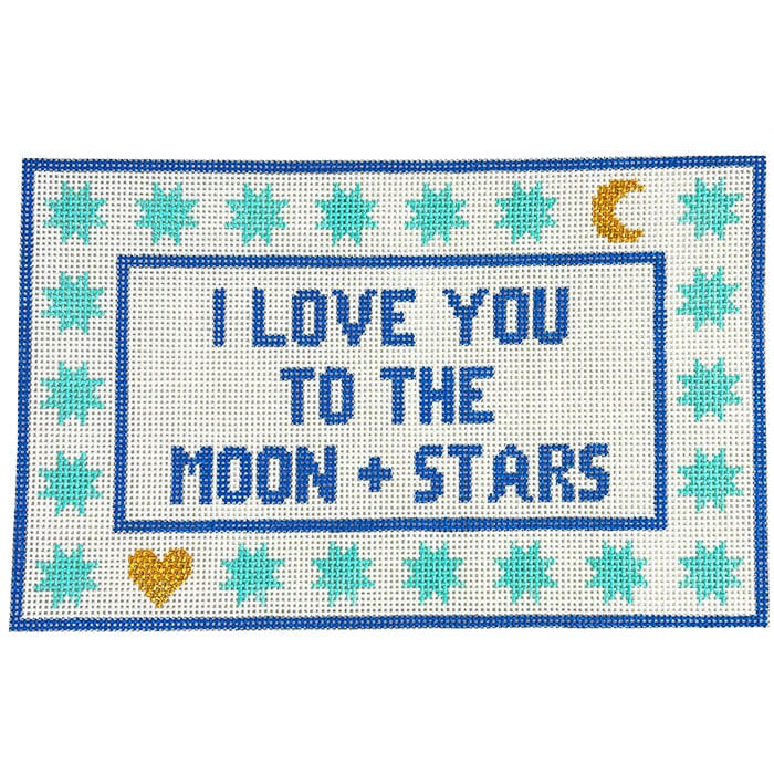 I Love You To the Moon + Stars Painted Canvas Goodpoint Needlepoint  - 1