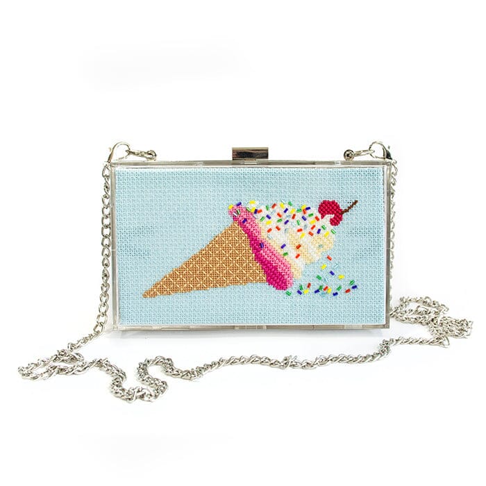 Ice Cream Acrylic Clutch Kit Kits Needlepoint To Go Ice Cream Kit + Silver Clutch 
