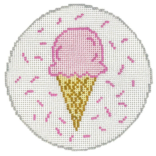 Ice Cream Cone 4" Round Painted Canvas Walker's Needlepoint 