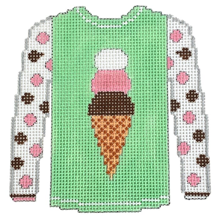 Ice Cream Cone on Pistachio Green Sweater Painted Canvas Kristine Kingston  - 1