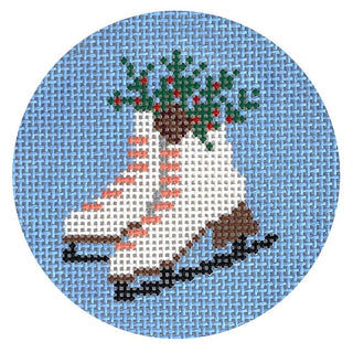 Ice Skates Round Painted Canvas Coco Frank Studio 
