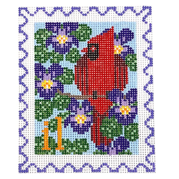 Illinois State Bird & Flower Stamp Painted Canvas Wipstitch Needleworks  - 1